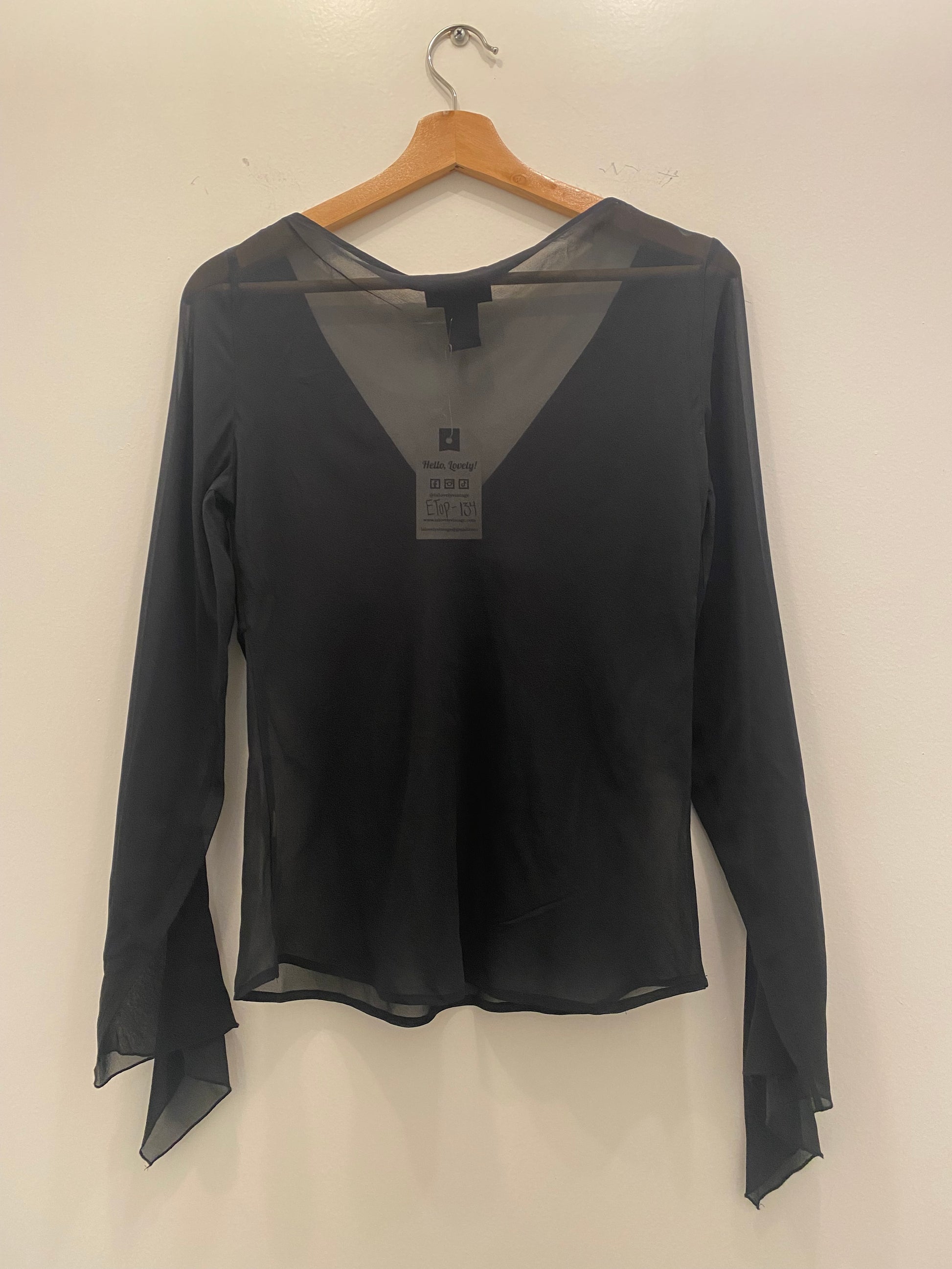 Vintage Y2K Black Silk Bell Sleeve Top - La Lovely Vintage 