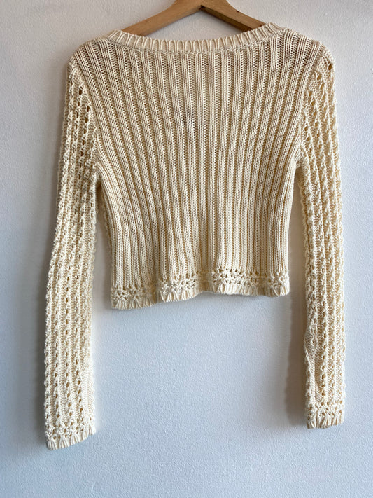 Vintage Y2K Long Sleeve Cropped Cream Knit Cardigan