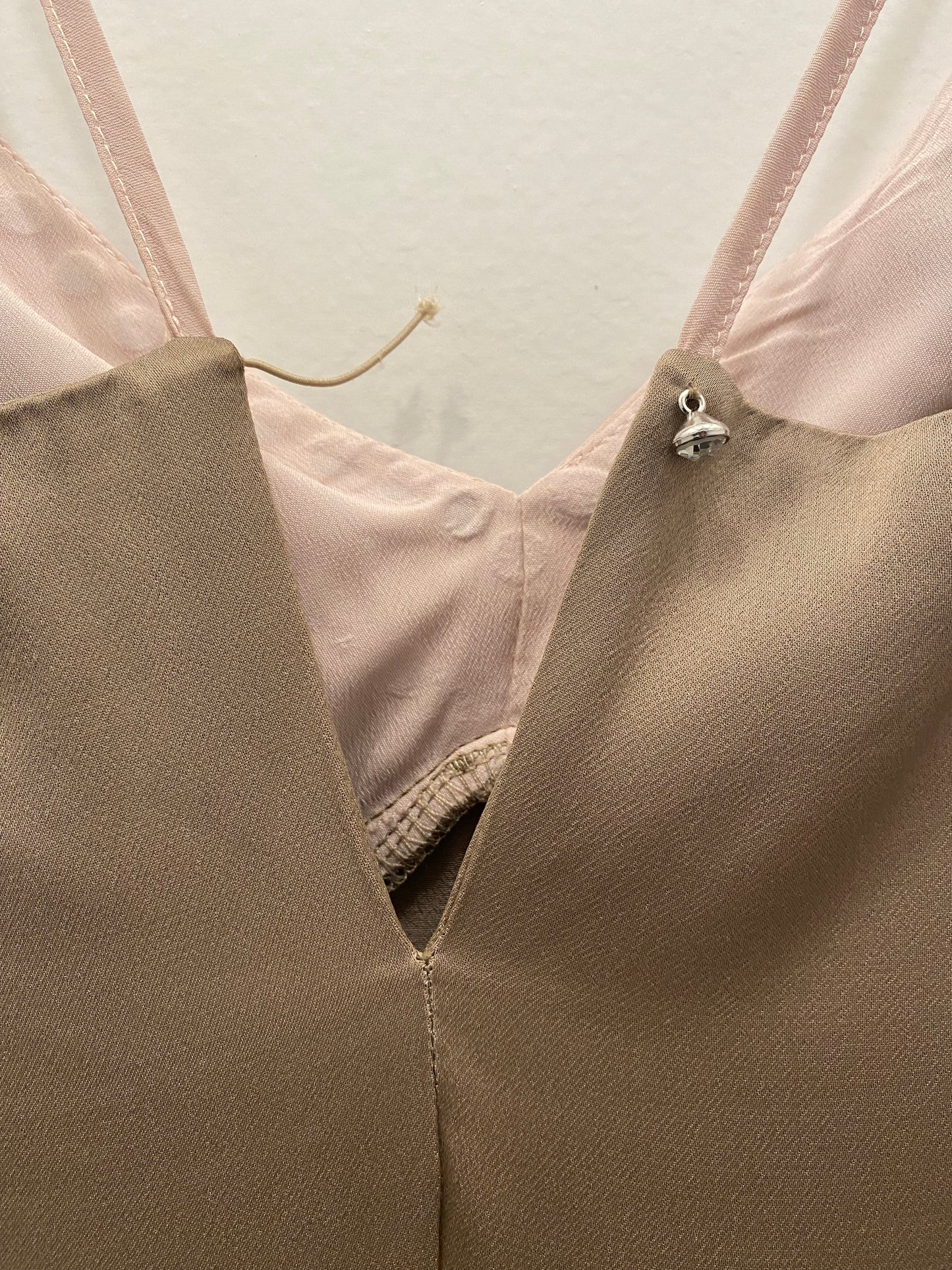 Vintage Y2K Khaki Green and Pink Silk Rhinestone Maxi Dress