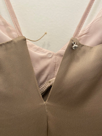 Vintage Y2K Khaki Green and Pink Silk Rhinestone Maxi Dress
