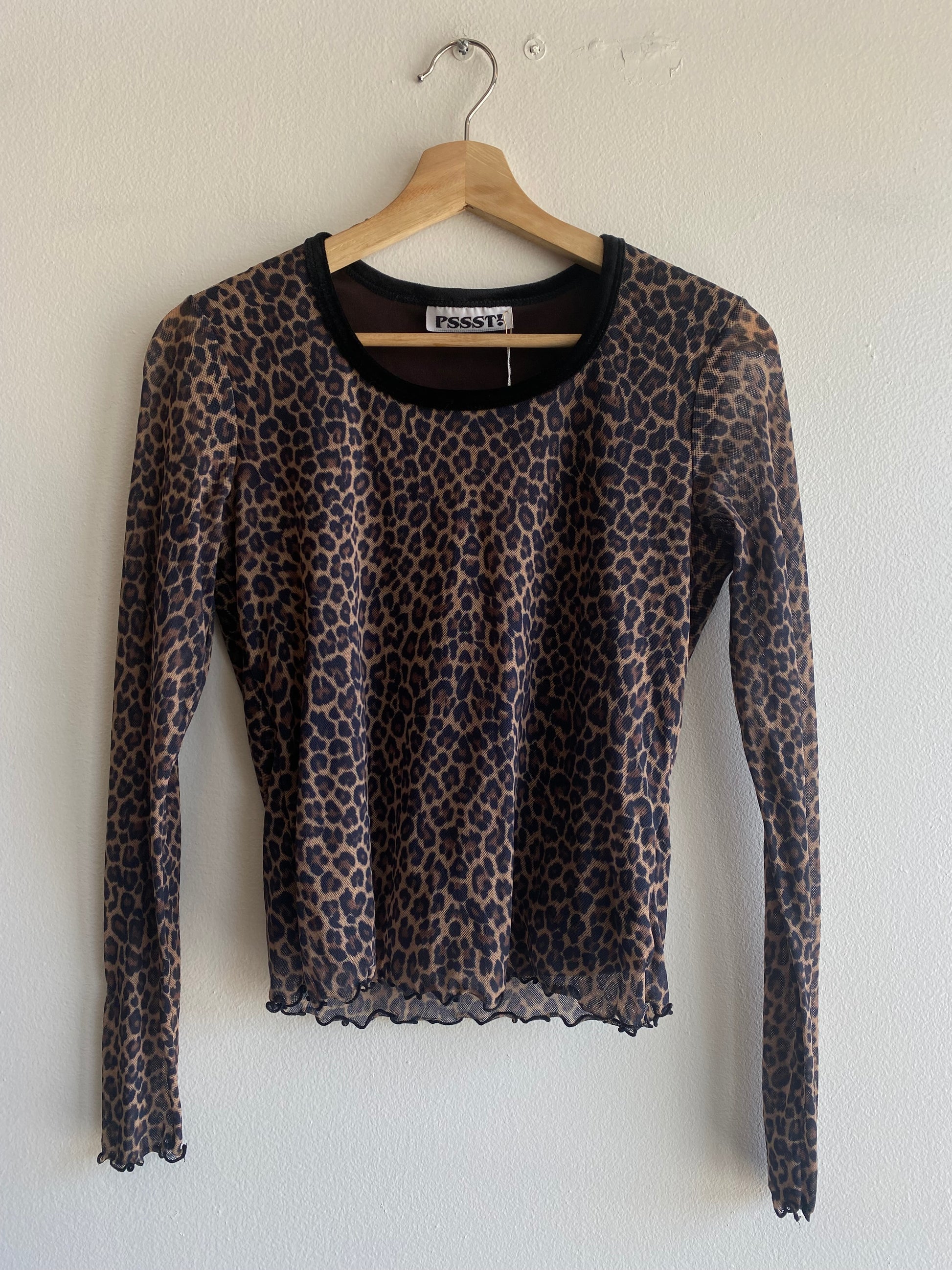 Vintage 90's Pssst! Long Sleeve Leopard Print Mesh Top - La Lovely Vintage 