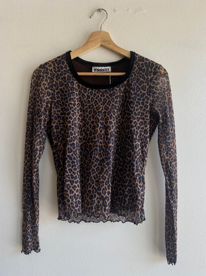 Vintage 90's Pssst! Long Sleeve Leopard Print Mesh Top - La Lovely Vintage 