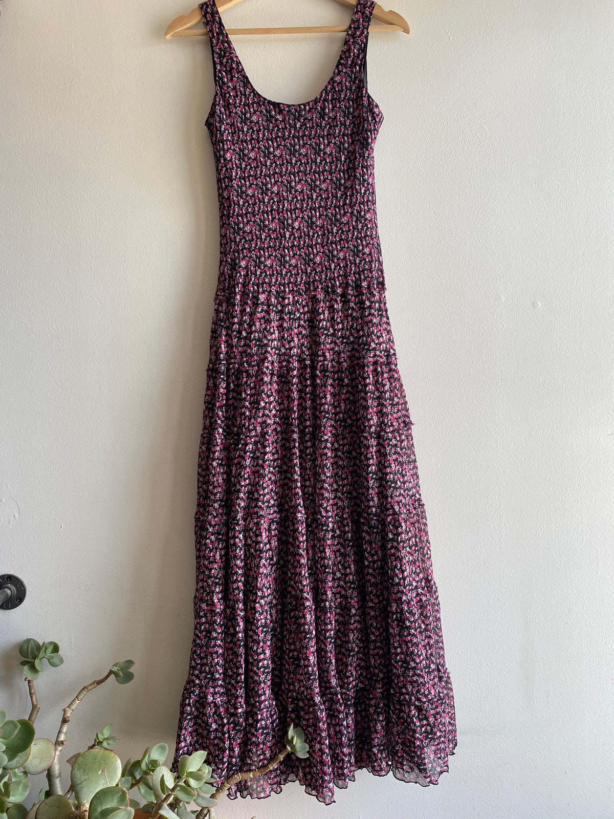 Vintage Y2K black and pink floral chiffon maxi dress - La Lovely Vintage 