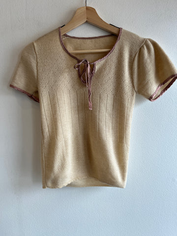 Vintage 1960’s Short Sleeve Tie-Neck Sweater