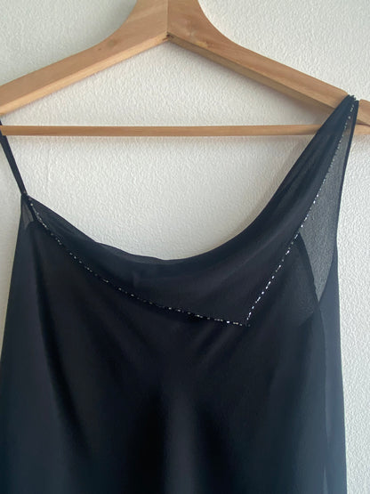 Vintage Y2K Asymmetrical Black Silk Beaded Tank Top - La Lovely Vintage 