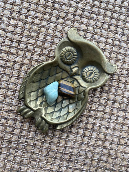 Vintage Brass Owl Trinket Tray