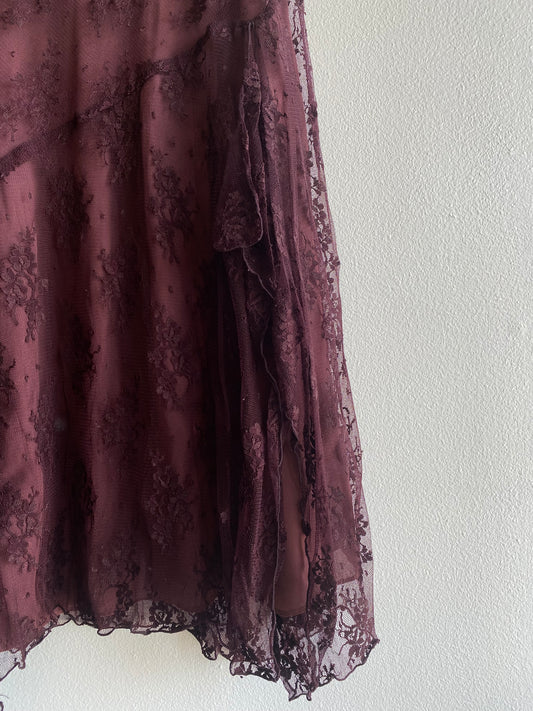 Vintage 90's/Y2K Burgundy Sequin Mesh Midi
