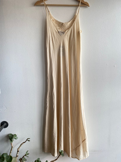 Vintage 90's Off-White Sheer Cotton Maxi Slip Dress