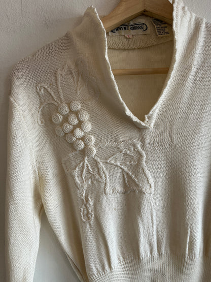 Vintage 1980’s Floral Knit Appliqué Sweater