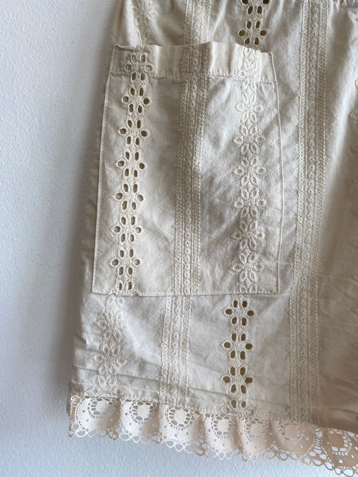 Handmade Vintage Floral Tablecloth Beige Drawstring Shorts