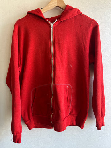 Vintage 1970’s Red Hooded Zip-Up Sweatshirt
