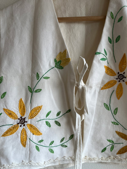 Trash Textiles - Handmade Vintage Tablecloth Tie-Front Blouse - La Lovely Vintage 