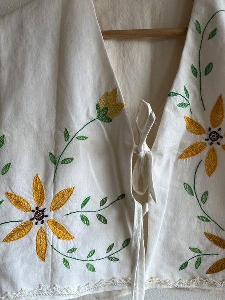 Trash Textiles - Handmade Vintage Tablecloth Tie-Front Blouse