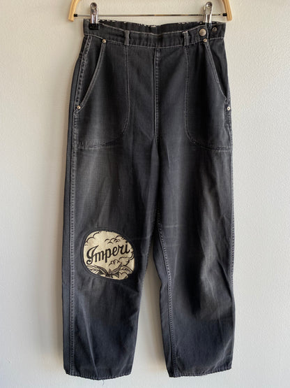 Vintage 1950’s Faded Black Twill Side Zip Trousers