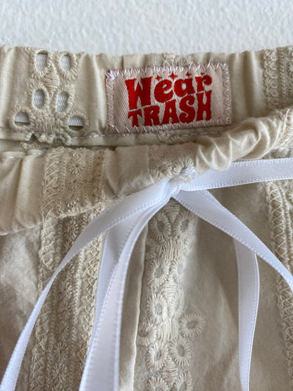 Handmade Vintage Floral Tablecloth Beige Drawstring Shorts