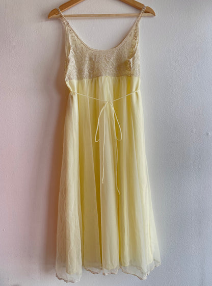 Vintage 60's Butter Yellow Lace and Mesh Slip Dress - La Lovely Vintage 