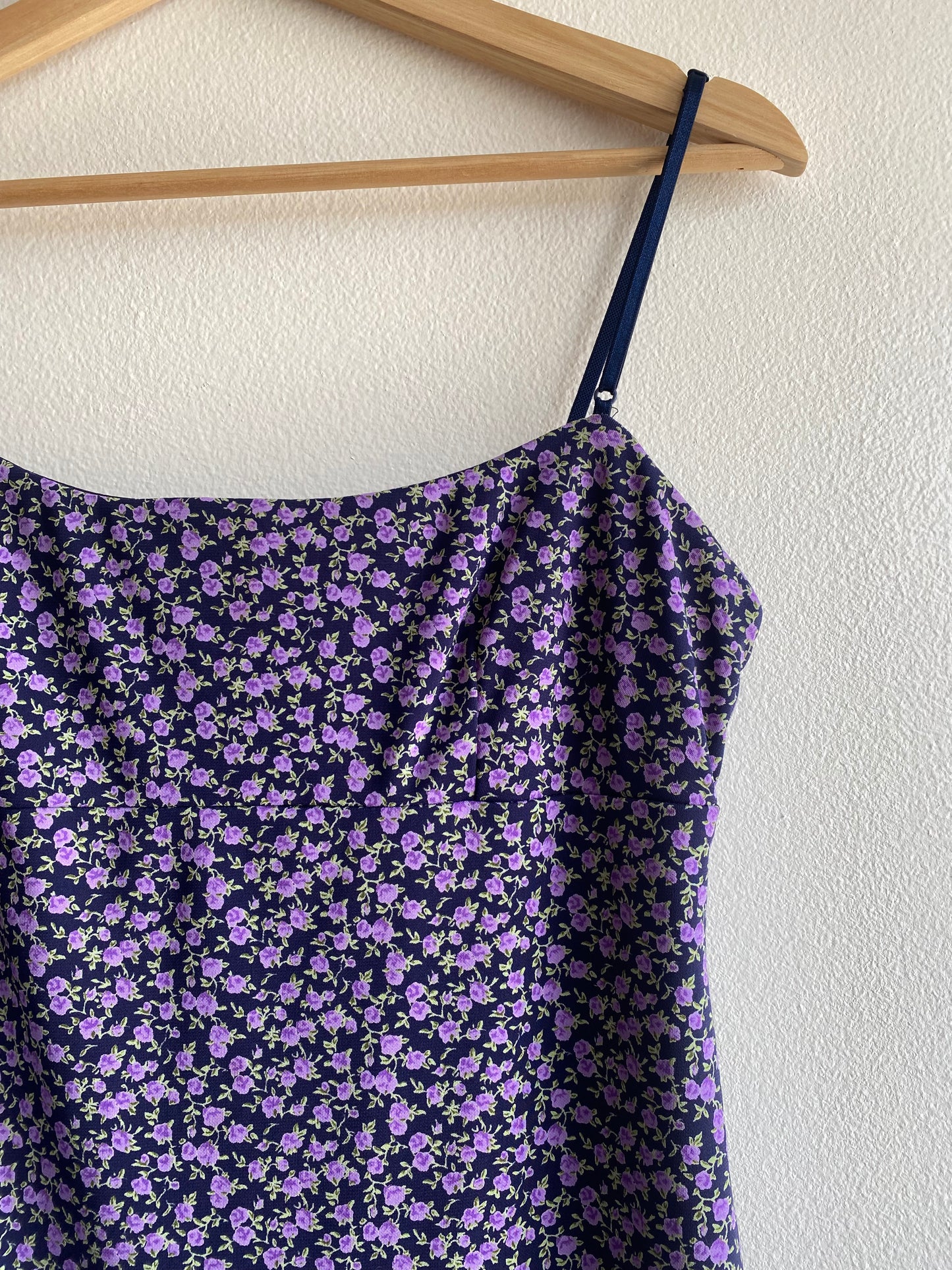 Vintage 90's City Triangles Navy and Purple Floral Mini Dress
