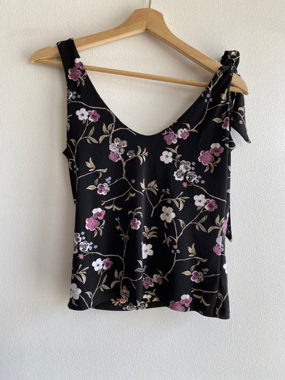 Vintage Y2K Guess Jeans Black & Purple Floral Tank Top