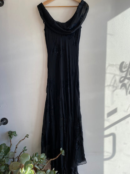 Vintage 90's Black Silk Beaded Maxi Dress