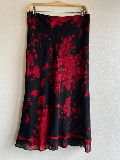 Vintage Y2K Black and Red Floral Midi Skirt