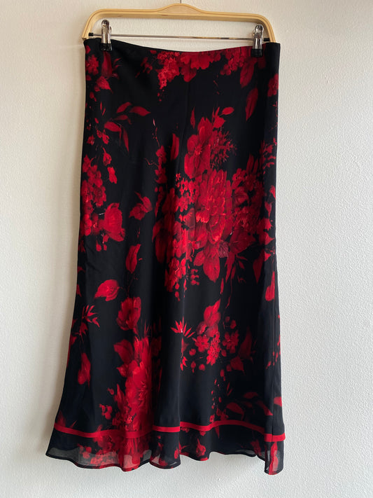 Vintage Y2K Black and Red Floral Midi Skirt