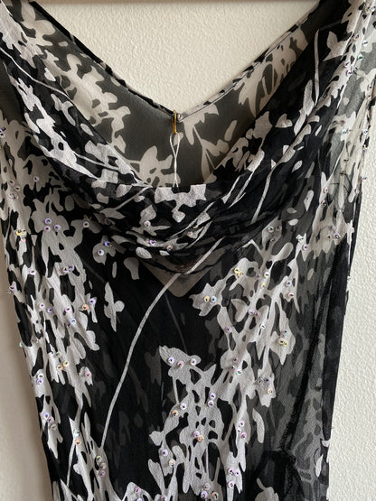 Vintage 90's black and white floral silk beaded maxi dress - La Lovely Vintage 