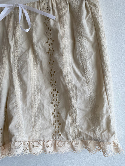 Handmade Vintage Floral Tablecloth Beige Drawstring Shorts