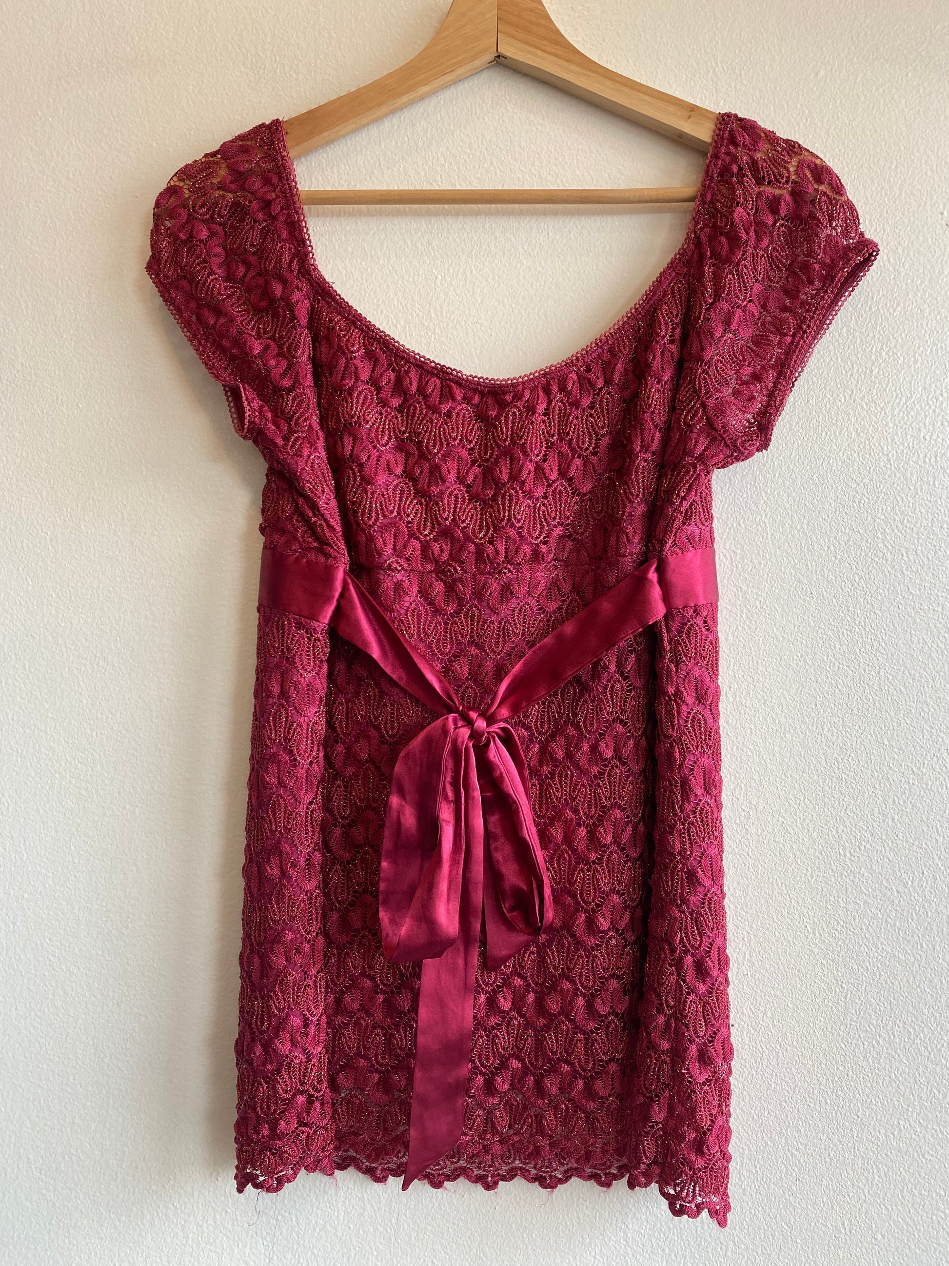 Vintage Y2K Heart Soul Hot Pink Lace Short-Sleeve Blouse - La Lovely Vintage 
