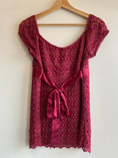 Vintage Y2K Heart Soul Hot Pink Lace Short-Sleeve Blouse - La Lovely Vintage 