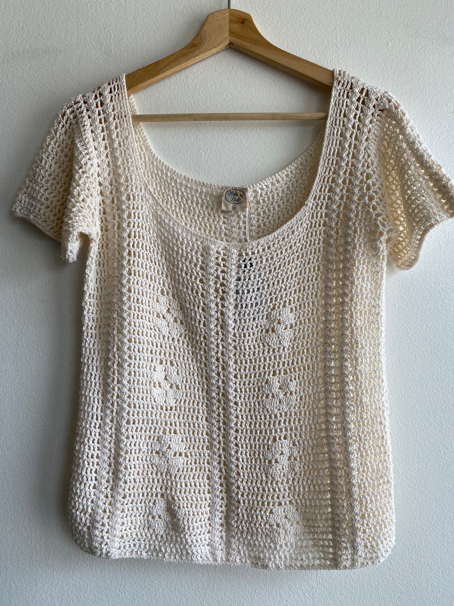 Vintage 70's Maiden Lace Cream Crochet Top