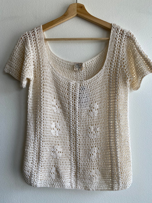 Vintage 70's Maiden Lace Cream Crochet Top