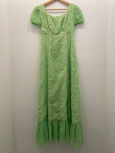 Vintage 70's Green Floral Prairie Style Maxi Dress