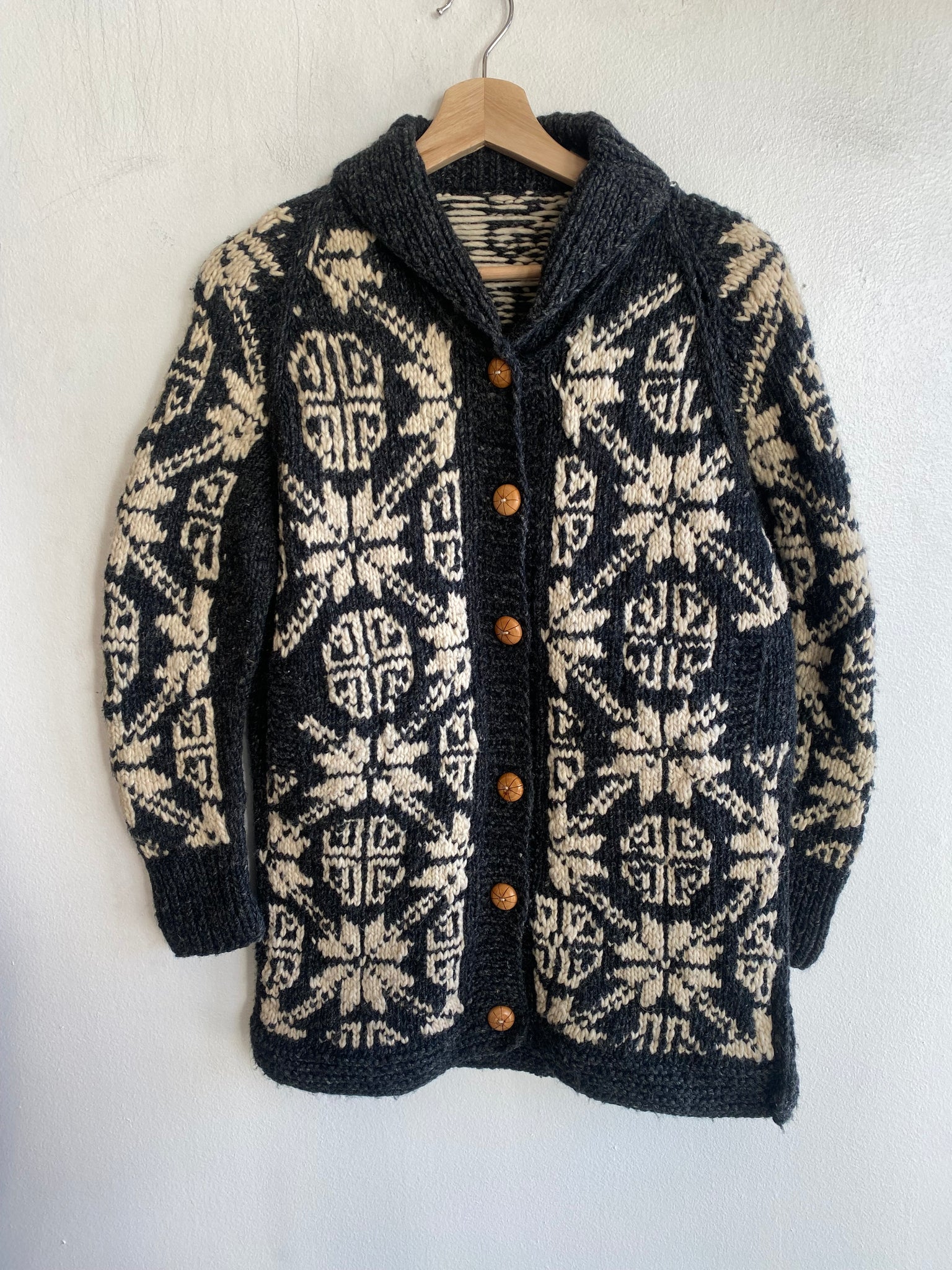 Vintage 1970’s Knit Wool Shawl Collar Cardigan Sweater