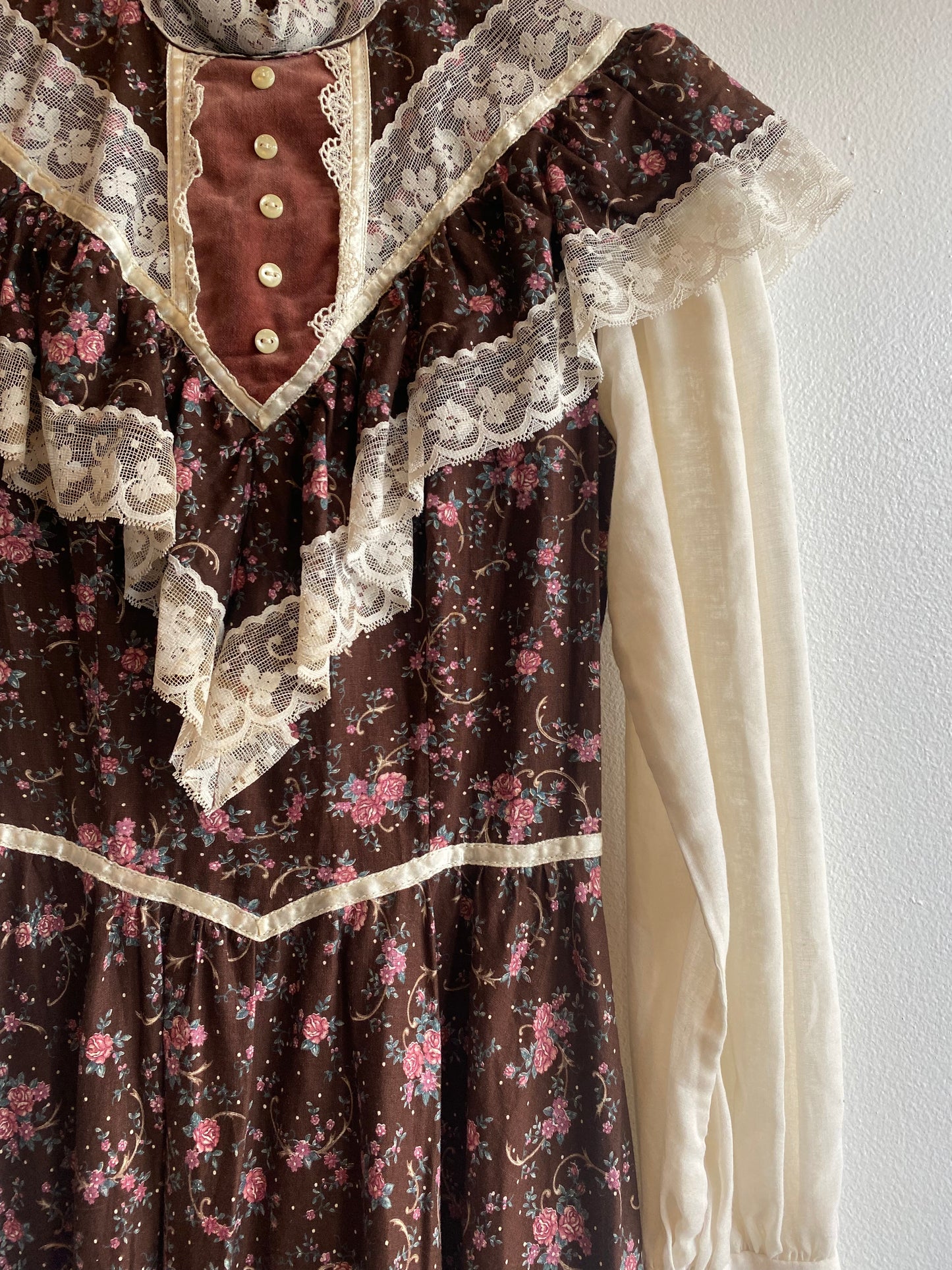 Vintage 70's Gunne Sax Brown Floral Dress - La Lovely Vintage 