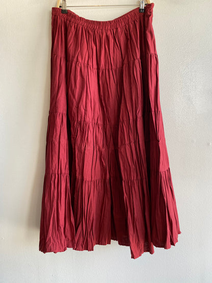 Vintage 90's Boho Crinkle Red Maxi Skirt