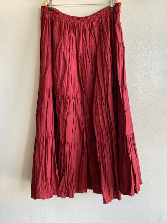 Vintage 90's Boho Crinkle Red Maxi Skirt
