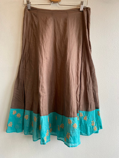 Vintage Y2K Santorini Brown and Teal Midi Skirt - La Lovely Vintage 