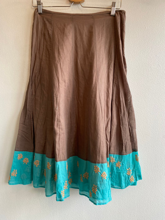 Vintage Y2K Santorini Brown and Teal Midi Skirt