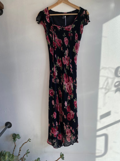Vintage 90's CDC Black Floral Maxi Dress