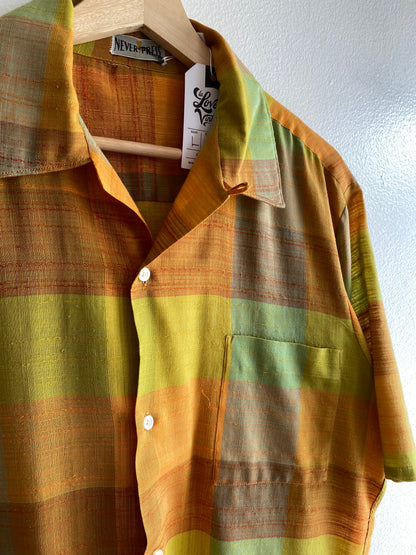 Vintage 1960/70’s Linen Loop Collar Button Up Shirt