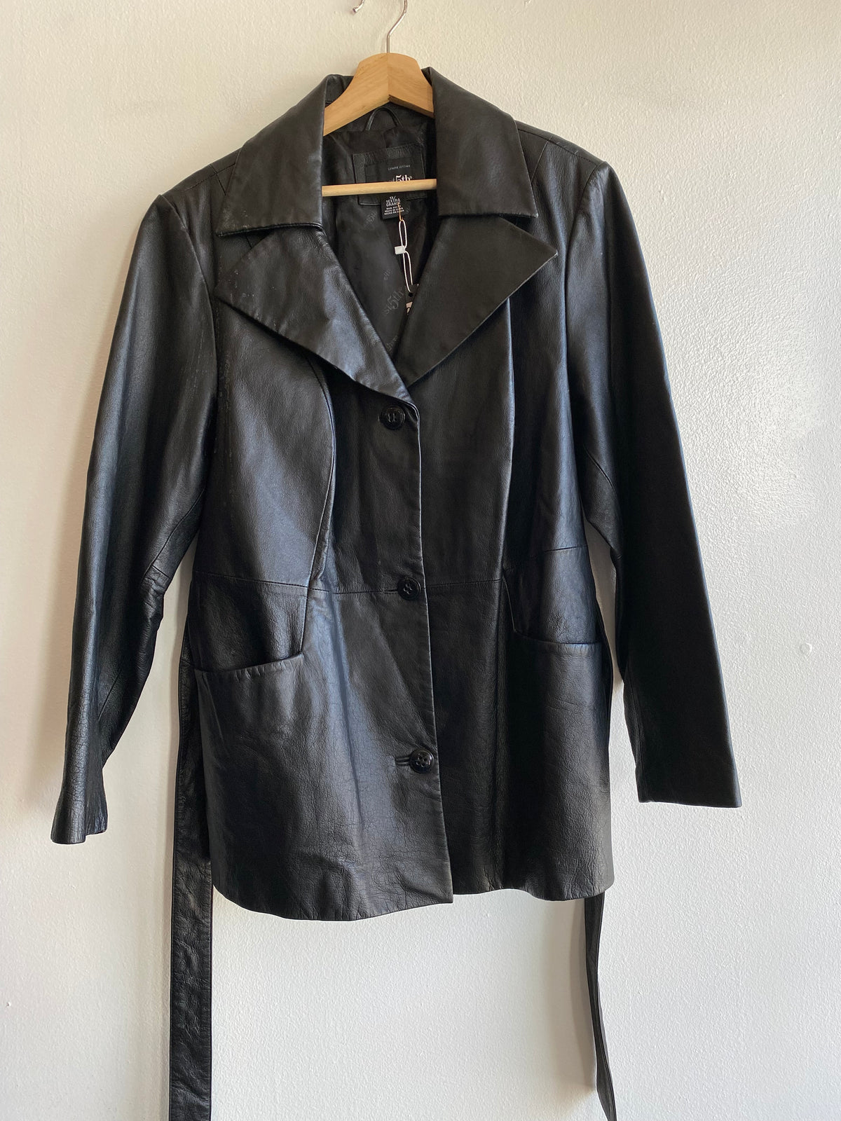 Vintage 90's East Fifth Black Leather Jacket with Belt - La Lovely Vintage 