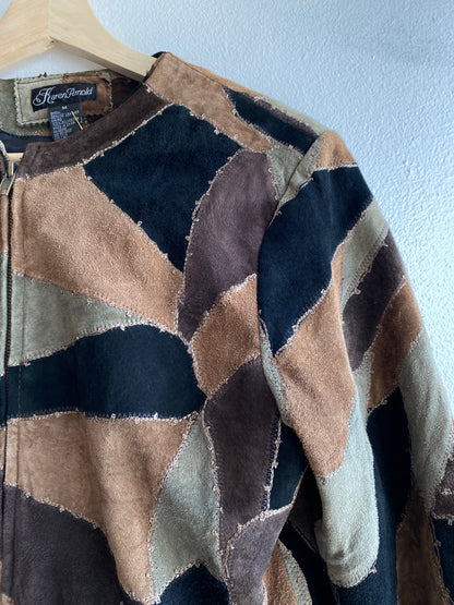 Vintage 90's Karen Arnold Patchwork Suede Leather Jacket