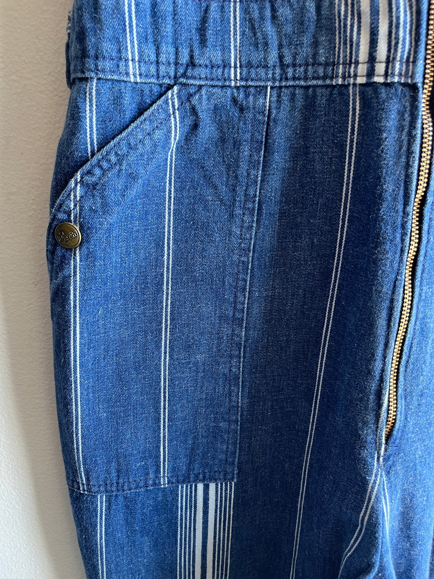 Vintage 1970’s Osh Kosh Striped Denim Low-Back Overalls