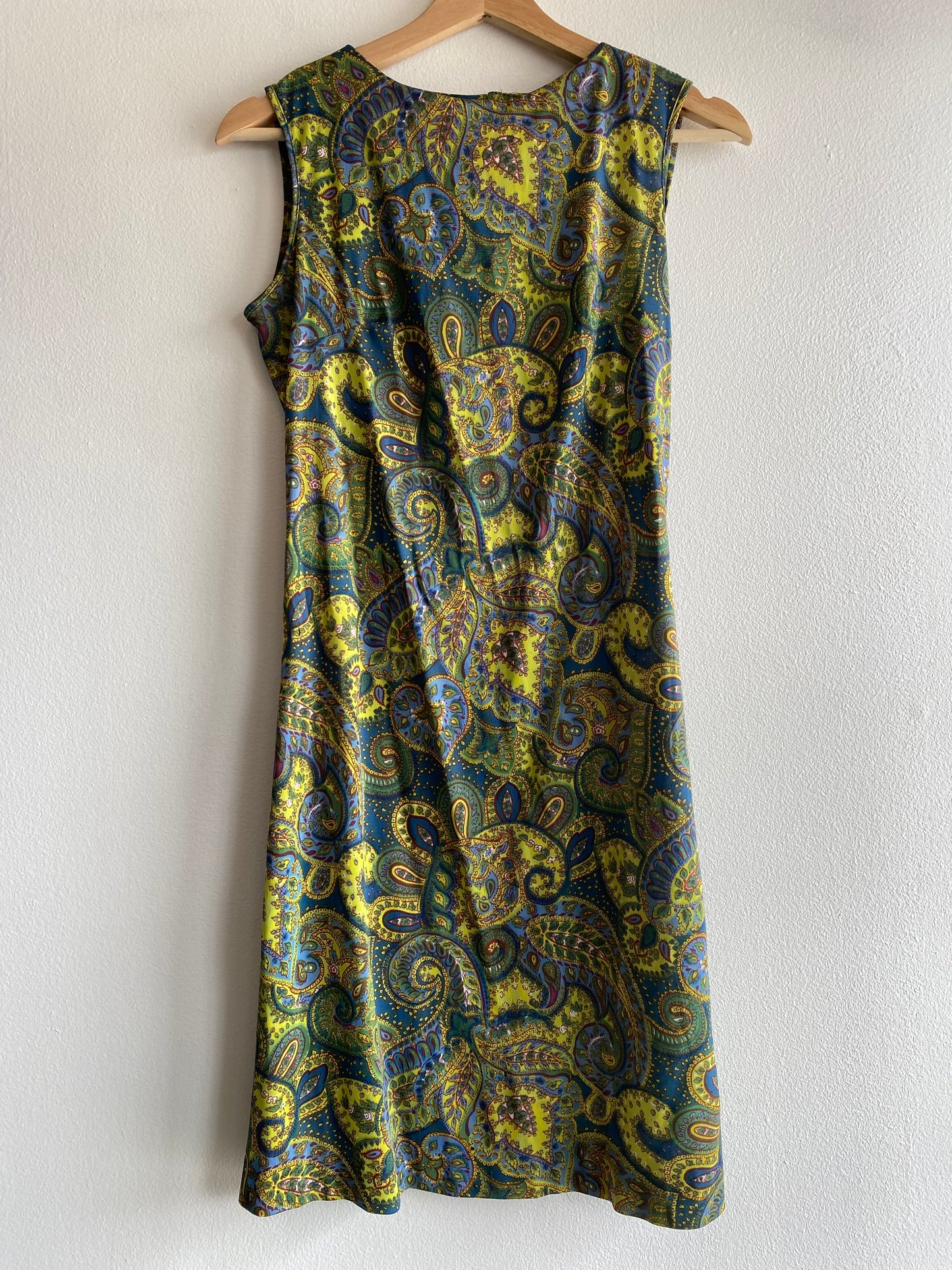 Vintage 60's Green Tone Paisley Mini Dress