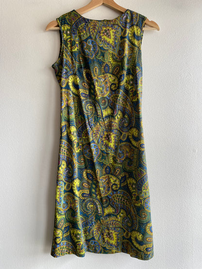 Vintage 60's Green Tone Paisley Mini Dress