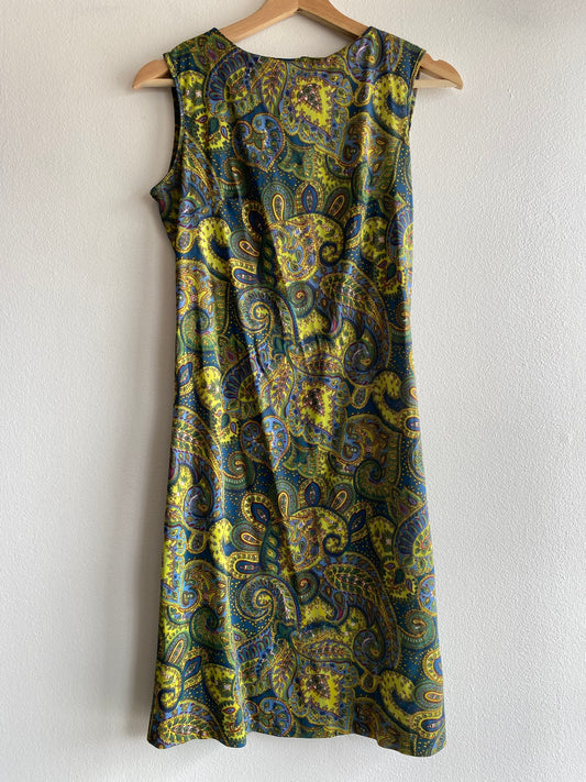 Vintage 60's Green Tone Paisley Mini Dress