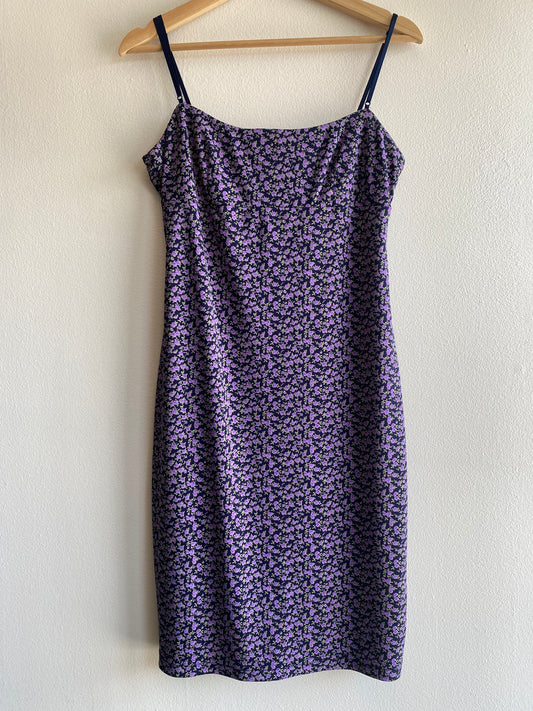 Vintage 90's City Triangles Navy and Purple Floral Mini Dress