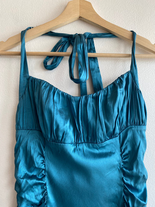 Vintage 90's Betsey Johnson Teal Silk Dress