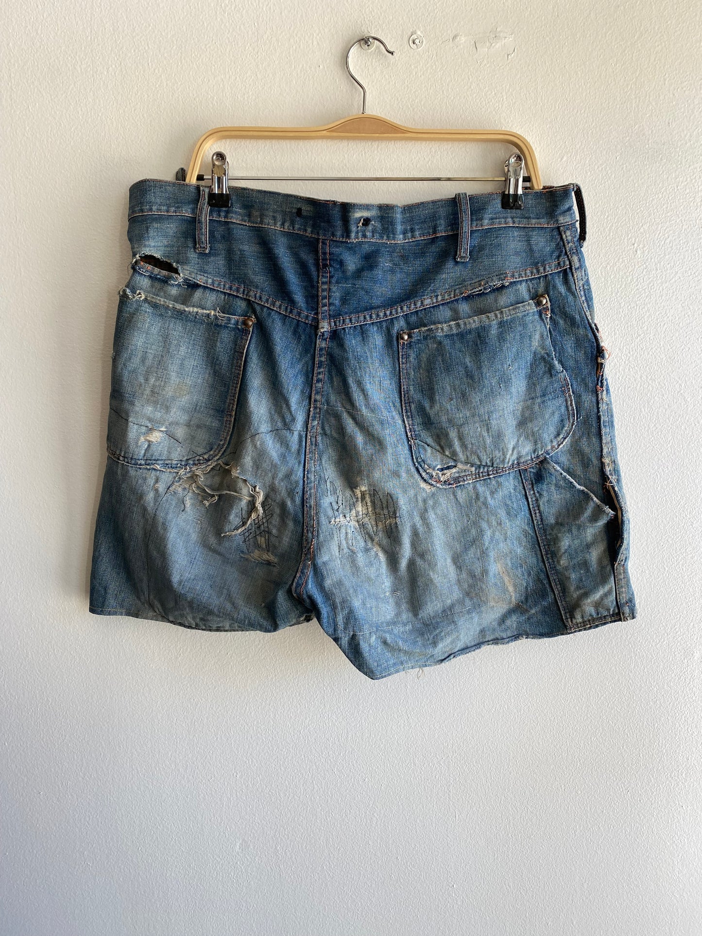 Vintage 1940’s Donut Button Farm Repair Denim Shorts