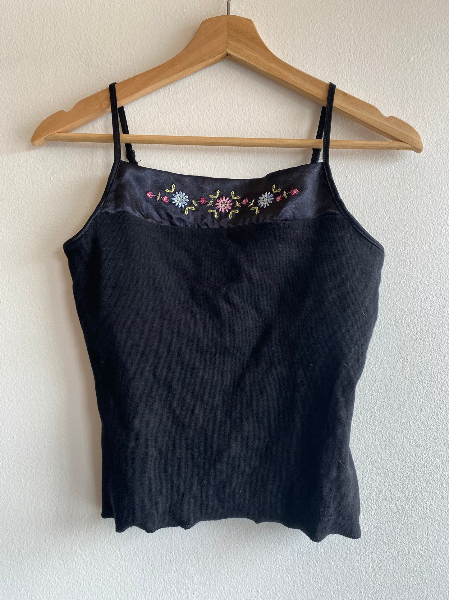 Vintage Y2K Black Floral and Satin Embroidered Cami